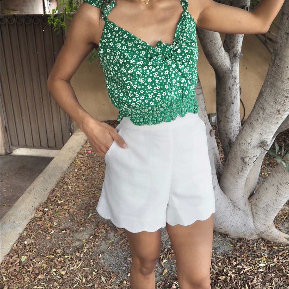White Scallop Hem Resort Shorts